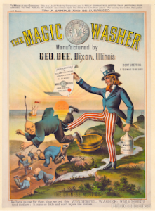 “The magic washer, manufactured by Geo. Dee, Dixon, Illinois. The Chinese must go” (Chicago: Shober and Carqueville Lith Co., 1886). Library of Congress Prints and Photographs Division.