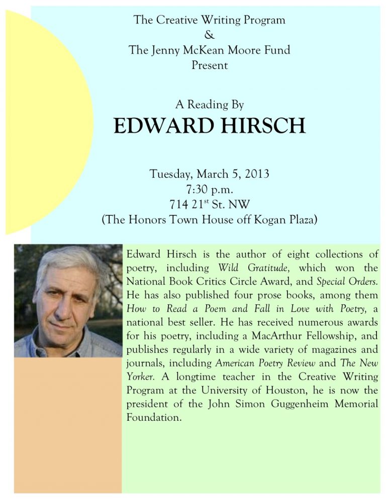 A Reading by Edward Hirsch: Tuesday, March 5th, 2013