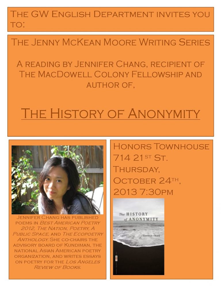 Jenny McKean Moore Writing Series: Professor Jennifer Chang Reads October 24