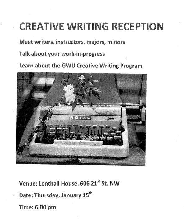 Creative Writing Reception: This Thursday!