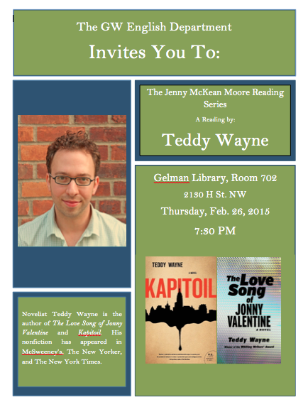 Teddy Wayne Reads This Thursday in JMM Reading Series