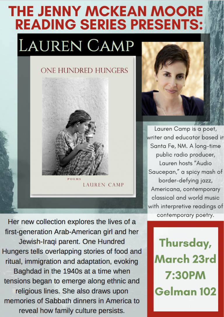 Lauren Camp to Read on Thursday, March 22nd (Tomorrow!) at the Jenny McKean Moore Reading Series